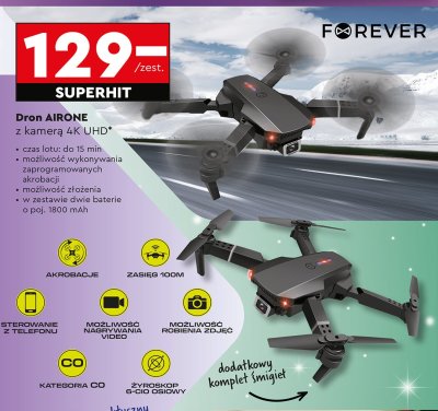Dron AIRONE z kamerą 4K UHD FOREVER promocja w Biedronka