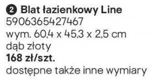 Blat łazienkowy Line dąb złoty 60.4x45.3x2.5 cm promocja w Castorama