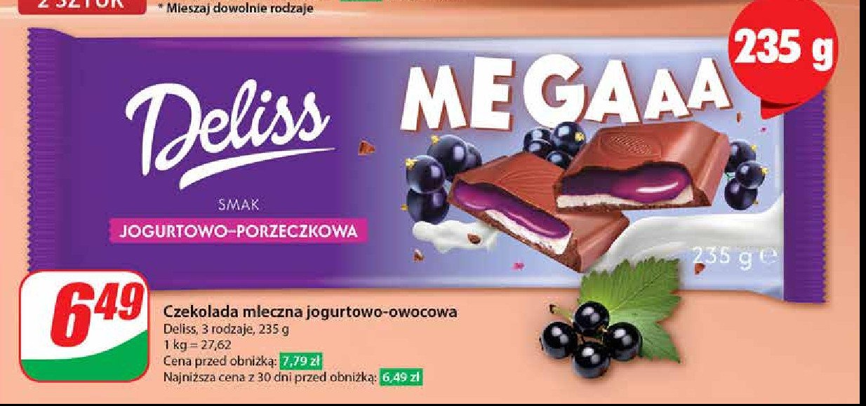 Czekolada jogurtowo-porzeczkowa Deliss megaaa promocja