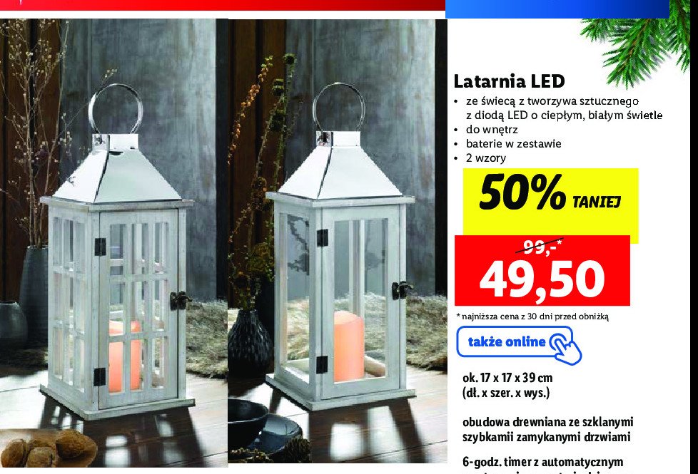 Latarnia led 17 x 17 x 39 cm promocja