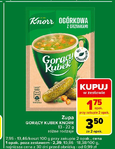 Ogórkowa z grzankami Knorr gorący kubek promocja w Carrefour Express