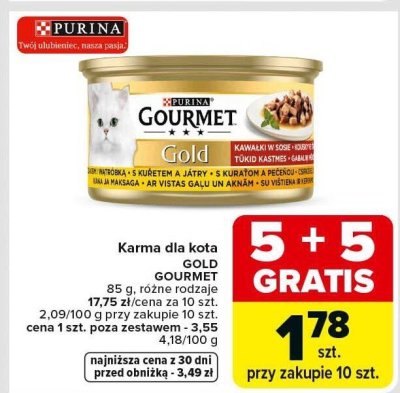 Karma dla kota GOLD GOURMET 85 g, różne rodzaje promocja w Carrefour Market