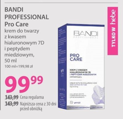 Krem do twarzy BANDI PROFESSIONAL Pro Care z kwasem hialuronowym 7D i peptydem miedziowym promocja w Hebe