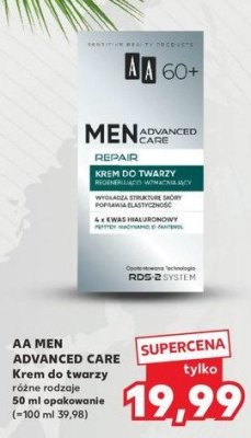 Repair 60+ krem do twarzy regenerująco-wzmacniający, stymuluje odbudowę poprawia elastyczność skóry Aa men advanced care promocja