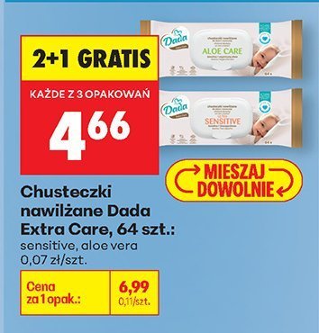Chusteczki nawilżane Dada Extra Care sensitive, aloe vera 64 szt. promocja w Biedronka