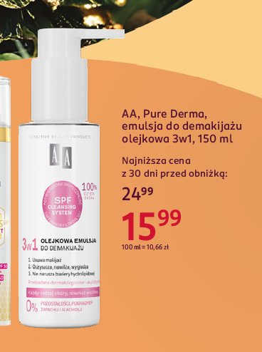 Olejkowa emulsja do demakijażu Aa pure derma promocja w Rossmann