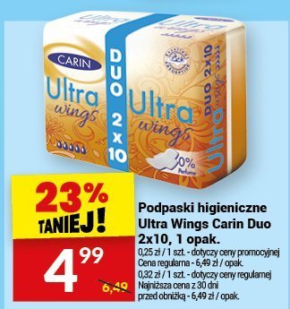 Podpaski higieniczne Ultra Wings Carin Duo 2x10, 1 opak. promocja w Twój Market