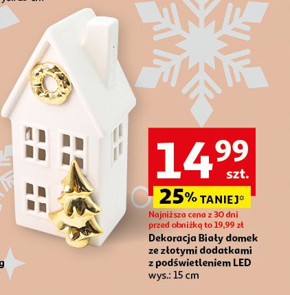 Dekoracja biały domek ze złotymi dodatkami 15 cm promocja w Auchan