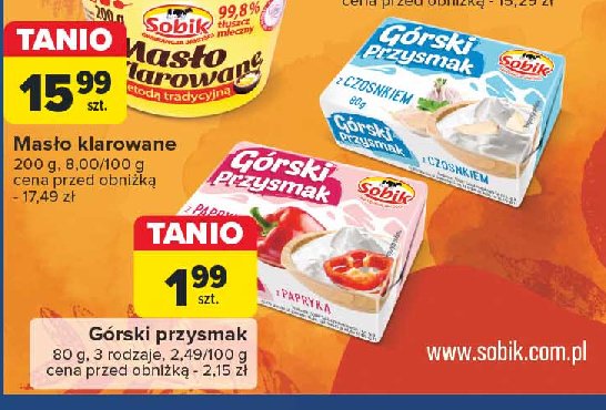 Masło osełka górska o smaku czosnku Sobik promocja