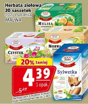 Herbata ziołowa 20 saszetek MALWA promocja w Prim Market