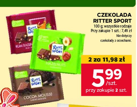 Czekolada mleczna z musem kakaowym Ritter sport promocja w Stokrotka