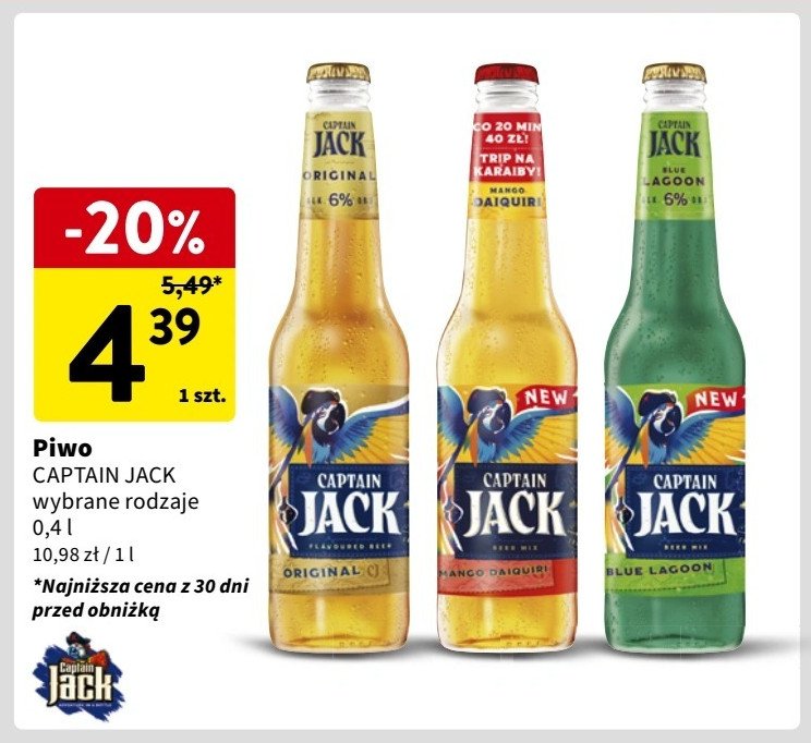 Piwo Captain jack blue lagoon promocja w Intermarche