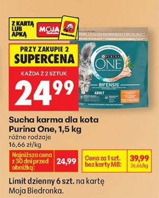 Karma sucha dla kota Purina One 1,5 kg różne rodzaje promocja w Biedronka