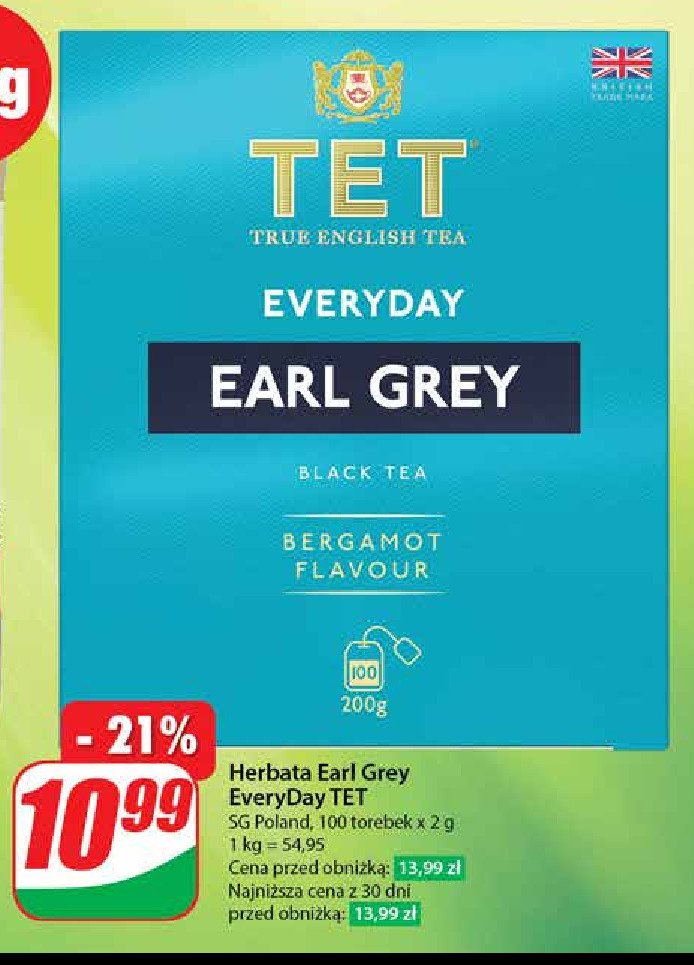 Herbata earl grey TETLEY EVERYDAY promocja
