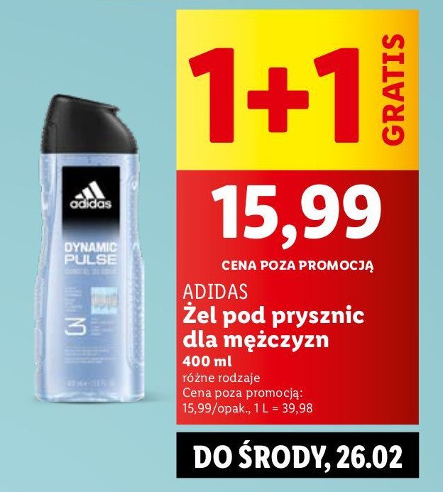 Żel pod prysznic Adidas men dynamic pulse Adidas cosmetics promocja w Lidl