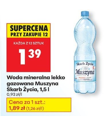 Woda mineralna lekko gazowana Muszyna Skarb Życia, 1,5 l promocja w Biedronka