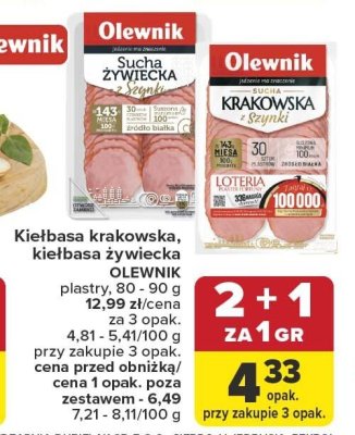 Kiełbasa żywiecka Olewnik plastry 80-90 g promocja w Carrefour
