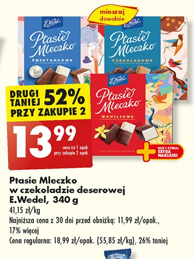 Czekoladki czekoladowe E. wedel ptasie mleczko promocja w Biedronka