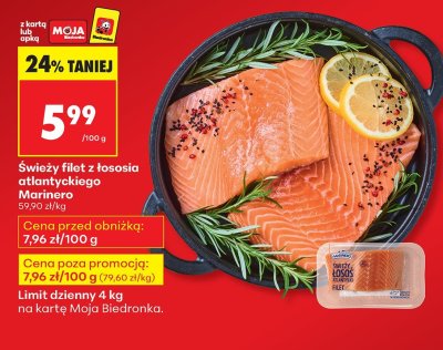 Świeży filet z łososia atlantyckiego, 100 g promocja w Biedronka