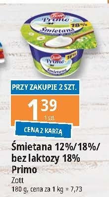 Śmietana 18 % bez laktozy Zott primo promocja