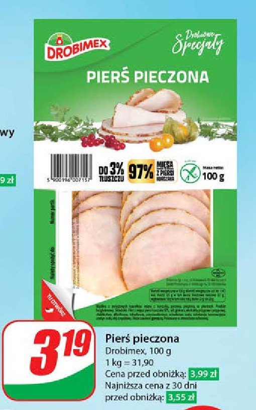 Pierś pieczona Drobimex promocja w Dino