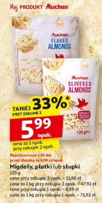 Migdały płatki lub słupki Auchan 125g promocja w Auchan
