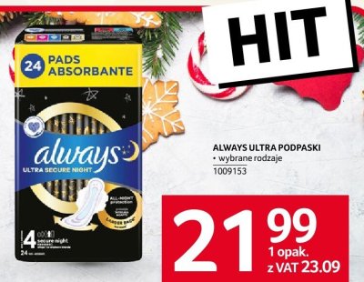 Podpaski Always Ultra 24 szt. promocja w Selgros