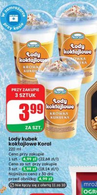 Lody kubek koktajlowe Koral Krówka Kukułka promocja w Dino