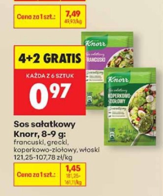 Sos sałatkowy Knorr 8-9 g francuski, grecki, czosnkowo-ziołowy, włoski promocja w Biedronka