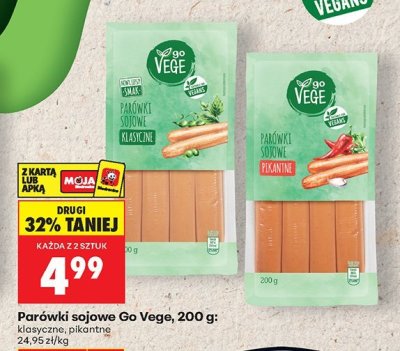 Parówki sojowe Go Vege klasyczne, pikantne 200 g promocja w Biedronka