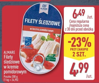 Filety śledziowe ALMARE w kremie pomidorowym promocja w Aldi