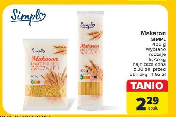 Makaron z pszenicy zwyczajnej nitka Simpl promocja