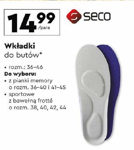 Wkładki sportowe 38 SECO promocja w Biedronka