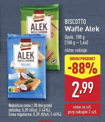 Wafle alek z kremem orzechowym Biscotto promocja w Aldi