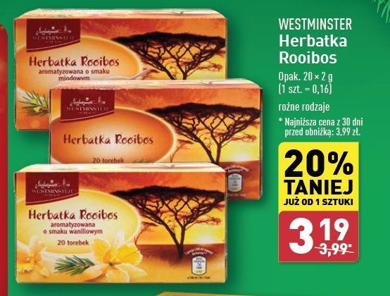 Herbata rooibos naturalna Westminster promocja