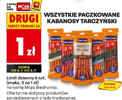 Wszystkie paczkowane kabanosy DRUGI ZA 1 ZŁ promocja w Biedronka