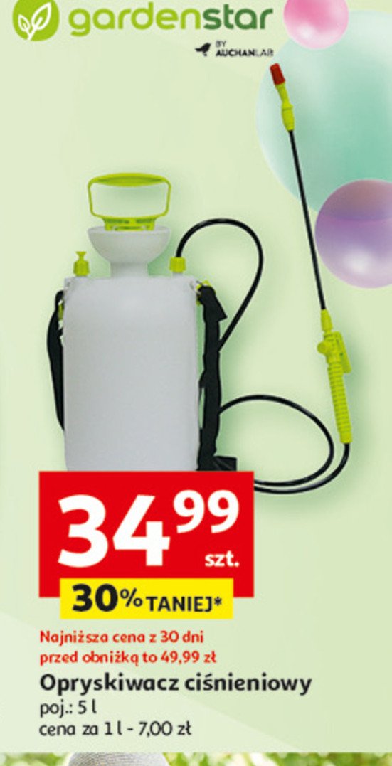 Opryskiwacz z lancą 5 l Garden star promocja w Auchan