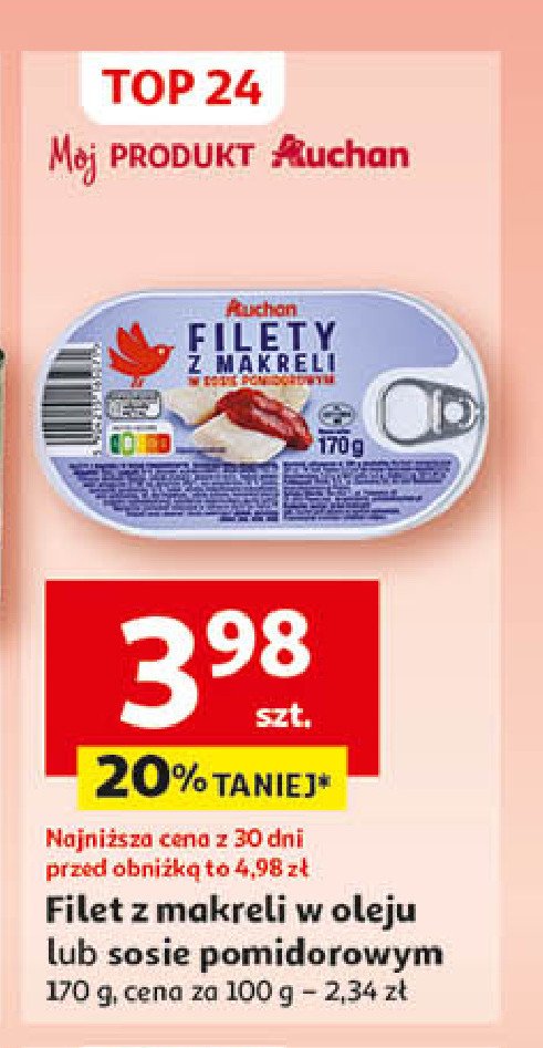 Makrela w sosie pomidorowym Auchan na co dzień (logo zielone) promocja