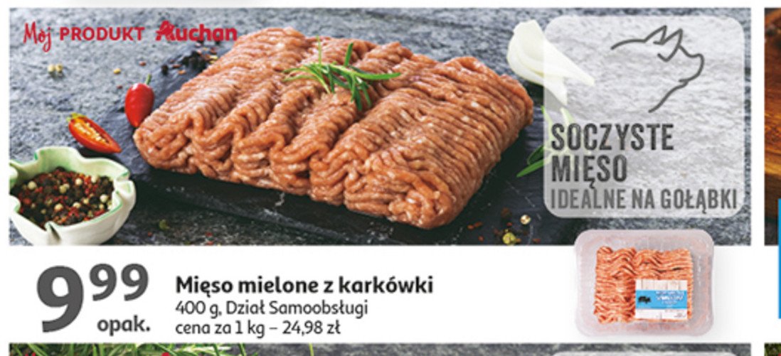 Mięso mielone z karkówki wieprzowej Auchan różnorodne (logo czerwone) promocja
