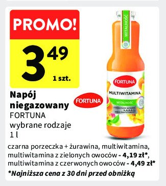 Napój czarna porzeczka żurawina Fortuna promocja w Intermarche