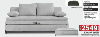 Kanapa SWEET wybrane wzory i kolory 204 cm promocja w Merkury Market