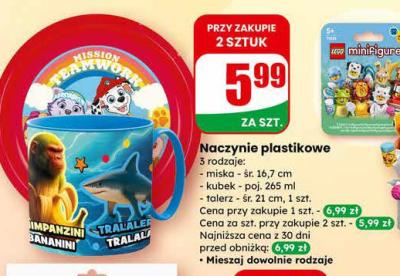 Naczynie plastikowe różne rodzaje (miska, kubek, talerz) promocja w Dino