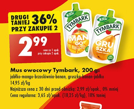 Mus mango-brzoskwinia Tymbark mus 100% owoców promocja