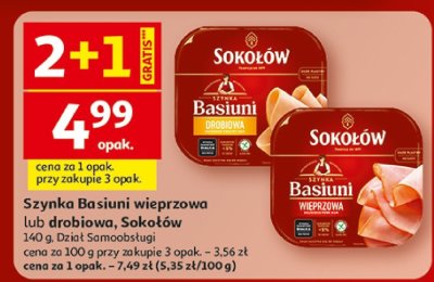 Szynka Basiuni wieprzowa lub drobiowa, Sokołów, 140 g promocja w Auchan