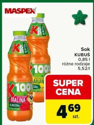 Sok Kubuś różne rodzaje promocja w Carrefour