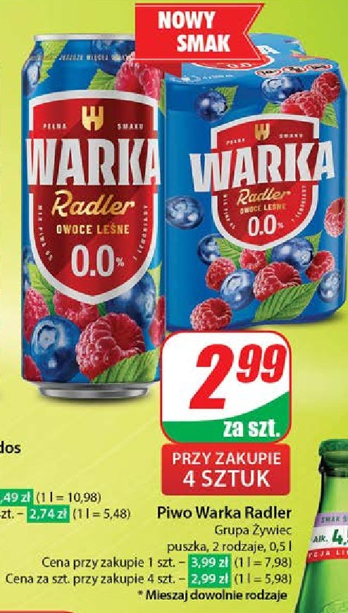 Piwo Warka radler owoce leśne 0% promocja