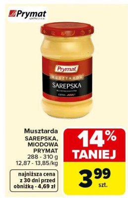 Musztarda SAREPSKA, MIODOWA PRYMAT promocja w Carrefour