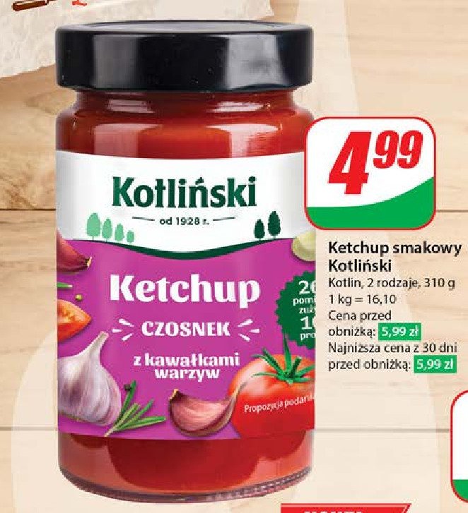Ketchup z kawałkami warzyw czosnek Kotliński specjał promocja w Dino