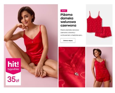 Piżama damska welurowa czerwona promocja w Pepco