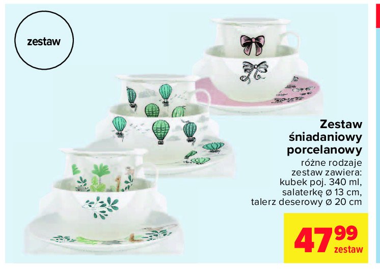 Zestaw 艣niadaniowy: talerz 20 cm+ salaterka 13 cm + kubek 340 ml promocja